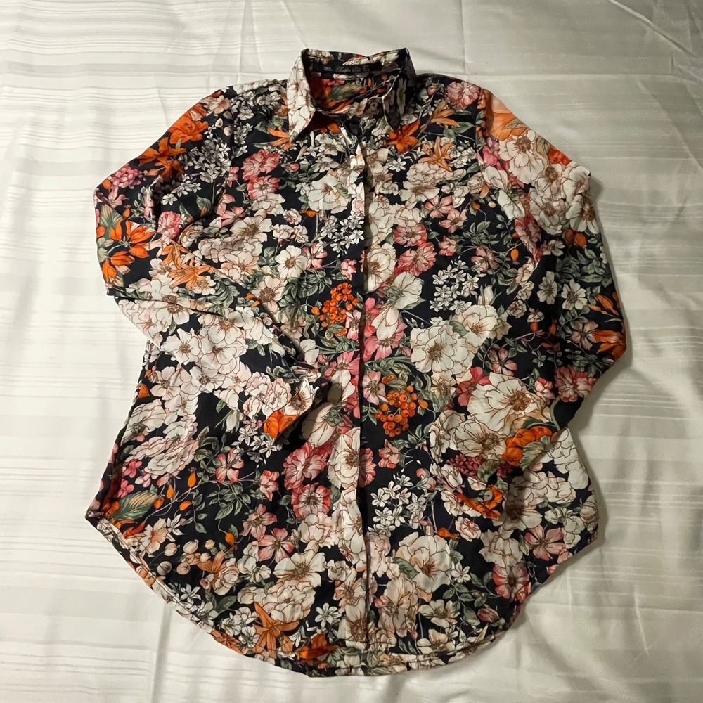 Zara Trafaluc MMXII Floral Button Down Shirt Long Sleeve Womens Size Large L